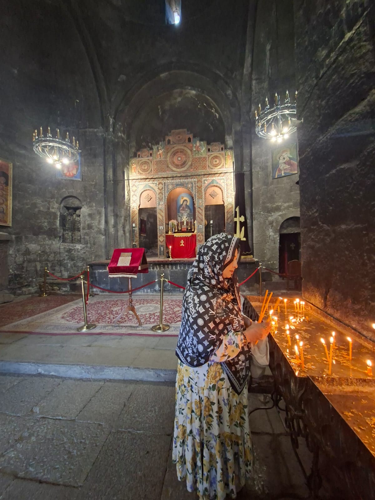 Candles lit for prayer inside Sevanavank Monastery