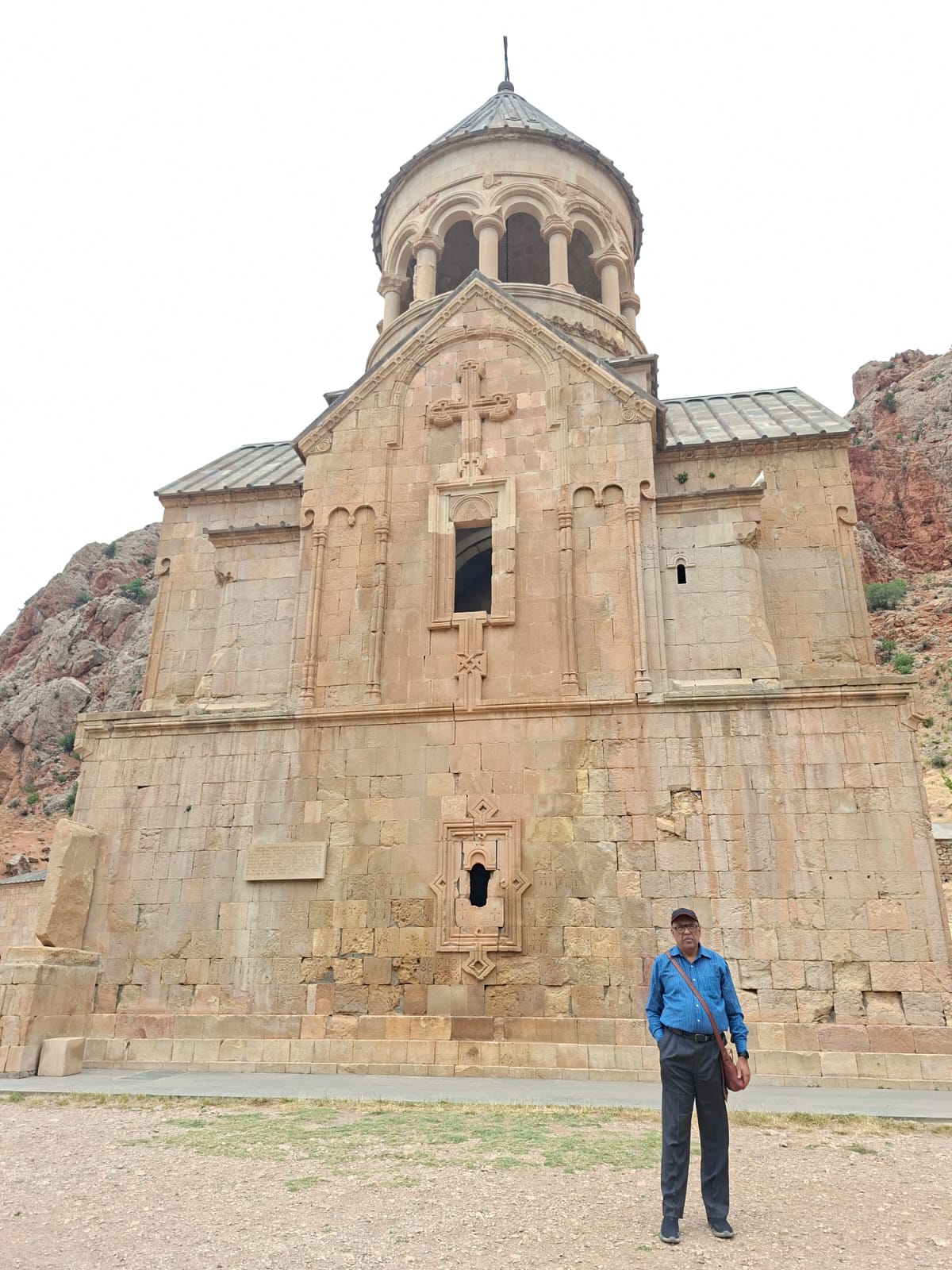 The beautiful brick and stone architecture of Noravank church facade