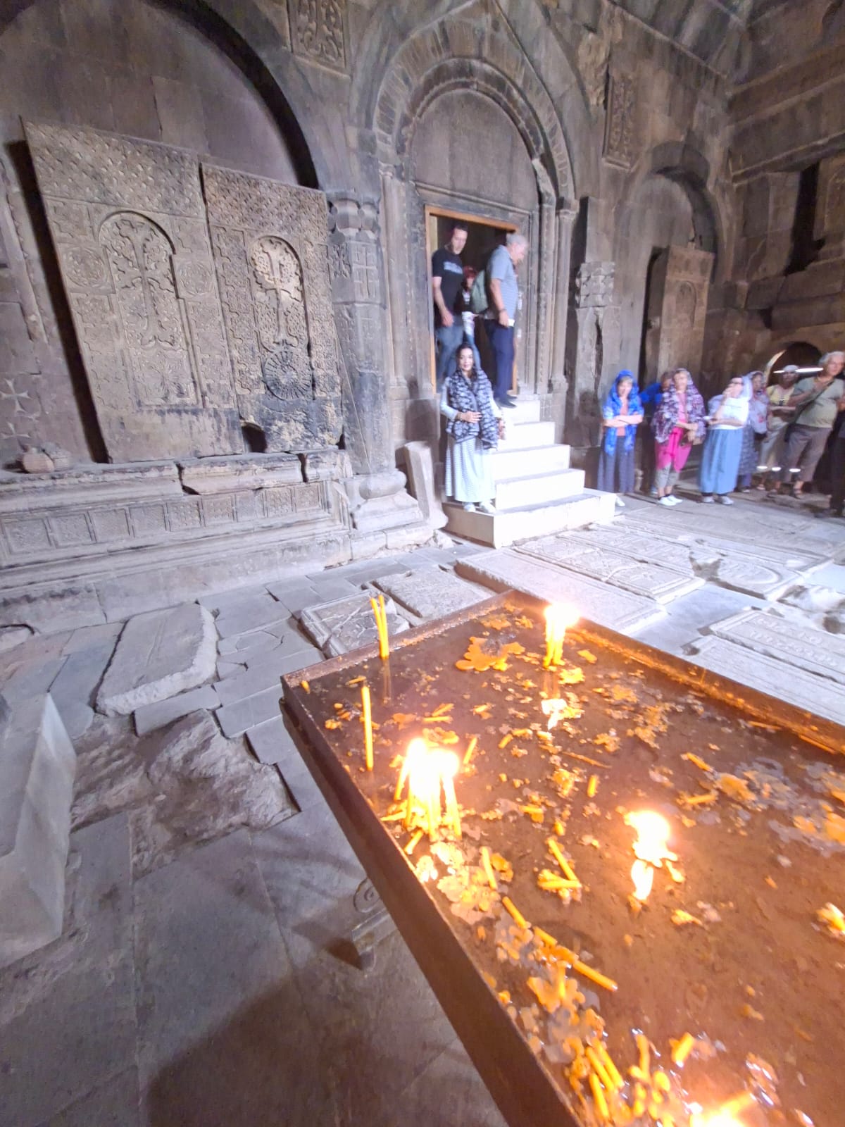 Inside one of the historic stone chapels at Noravank