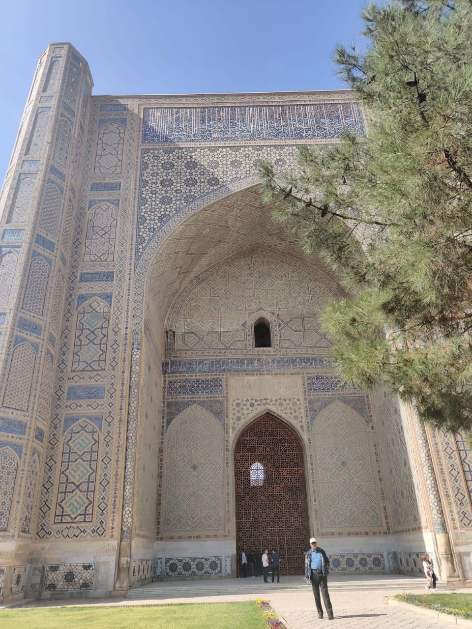 Turquoise tiled details on the exterior of Timur's historic complex