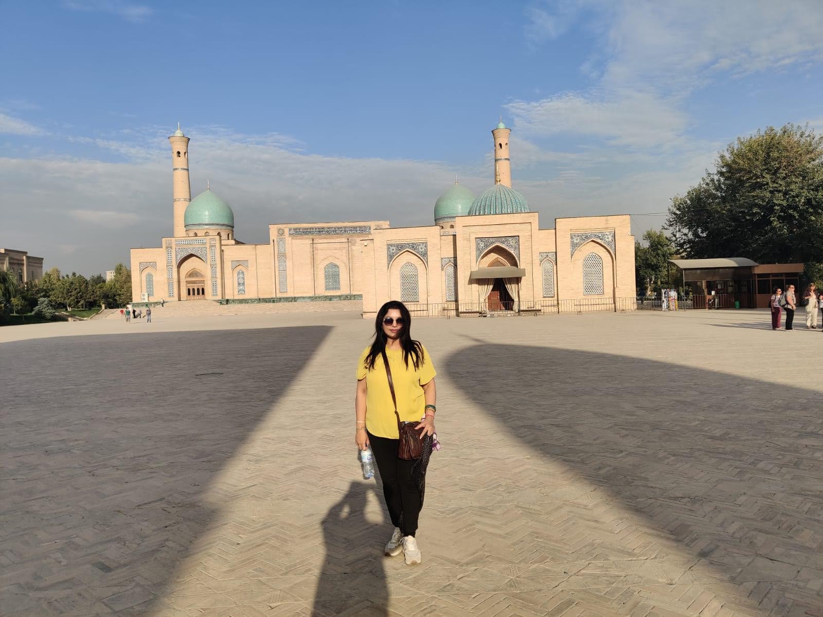 The historical Hazrati Imam Complex under a blue sky in Tashkent