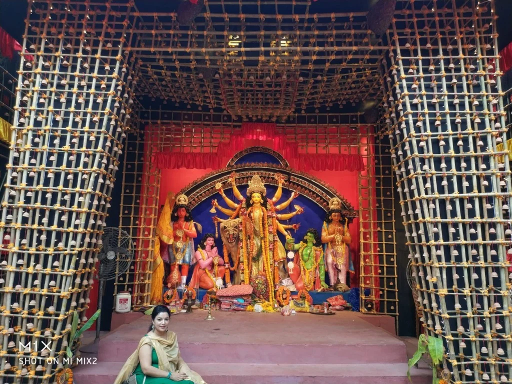 Art from Everyday Objects Clay Cups Bhar and Bamboo Durga Puja Pandal Kolkata