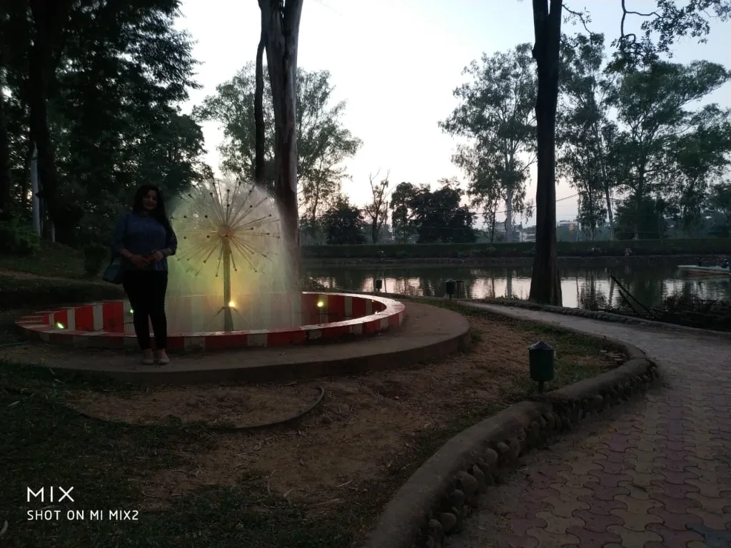 Dandelion water fountain and lake at Chitralekha Udyan in Tezpur