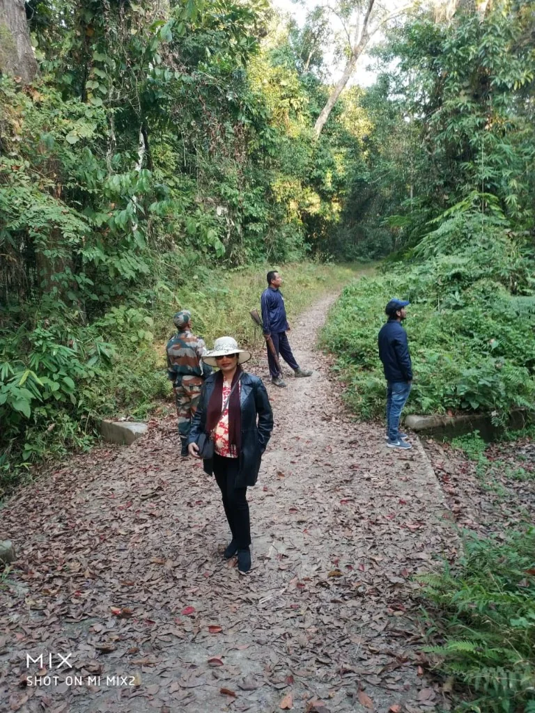 Trekking trail inside Hollongapar Gibbon Sanctuary with forest guard