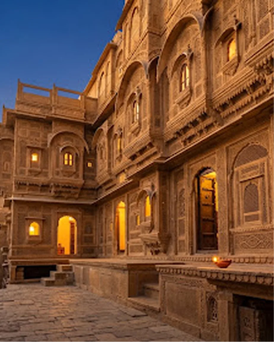 Intricate sandstone architecture in a western India heritage haveli